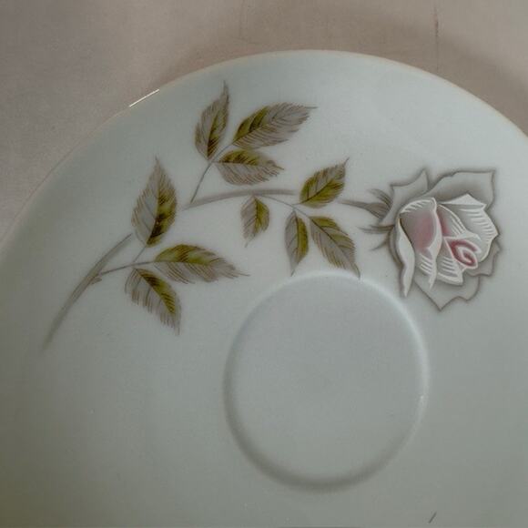 Noritake Edenrose 2 Flat Cup & Saucer Sets Gray/Pink/White Roses VTG - Picture 5 of 15